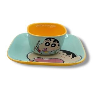 Crayon Shinchan Rice Bowl Plate‎ Set Kawaii Anime Blue Yellow Ceramic Dish